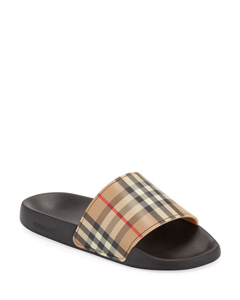 burberry furley vintage check pool slides|Burberry Furley Vintage Check Pool Slide Sandals.